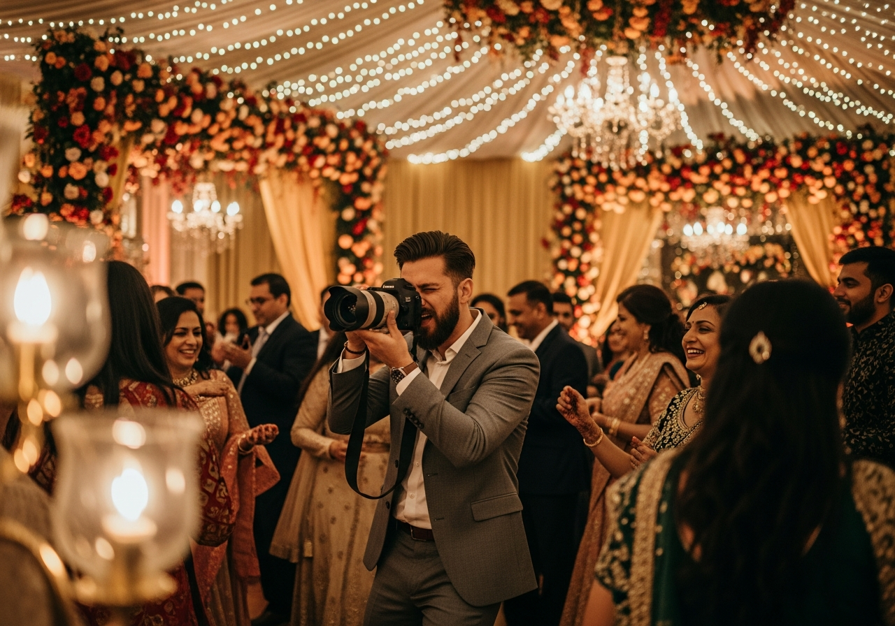 Wedding photographer capturing candid moments